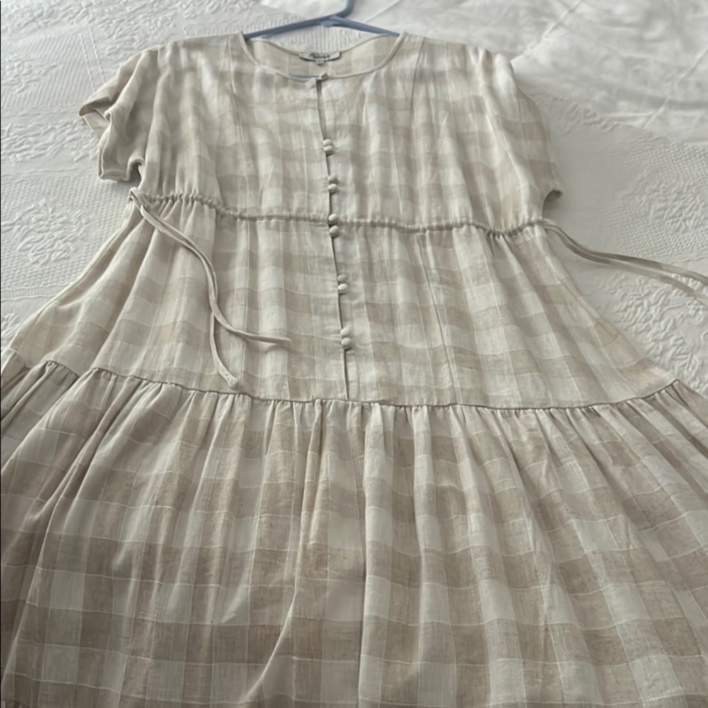Madewell Tan and White Tiered Ruffled Maxi Sundress